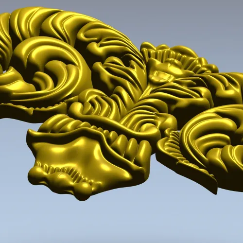 Ornate Acanthus Scroll STL for CNC Milling - High-Relief Decorative Applique