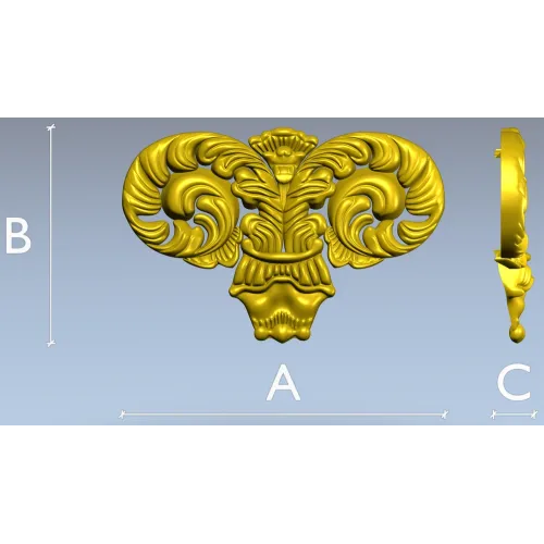 Ornate Acanthus Scroll STL for CNC Milling - High-Relief Decorative Applique