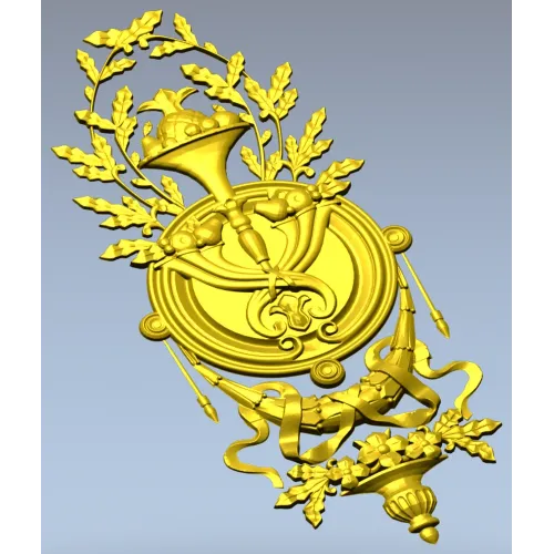 Classical Laurel Horn Cartouche - STL 3D Model for CNC