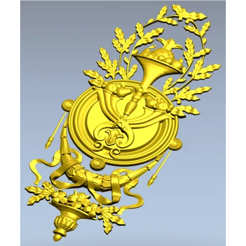 Classical Laurel Horn Cartouche - STL 3D Model for CNC