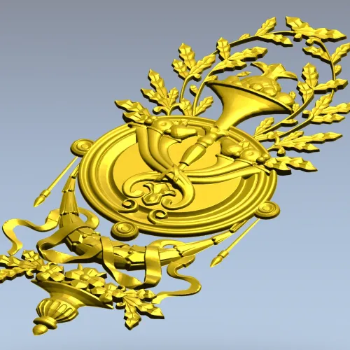 Classical Laurel Horn Cartouche - STL 3D Model for CNC