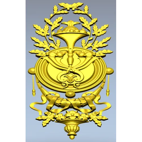 Classical Laurel Horn Cartouche - STL 3D Model for CNC