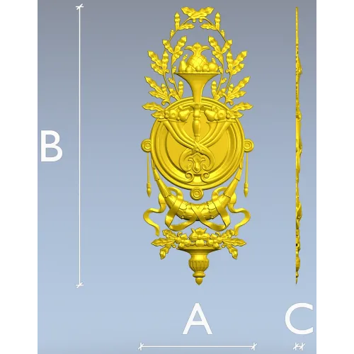 Classical Laurel Horn Cartouche - STL 3D Model for CNC