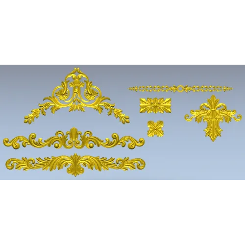 Baroque Applique STL Set for CNC - High-Relief Decorative Cartouches