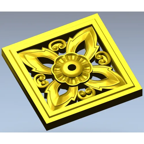Square Floral Rosette - STL 3D Model for CNC Carving