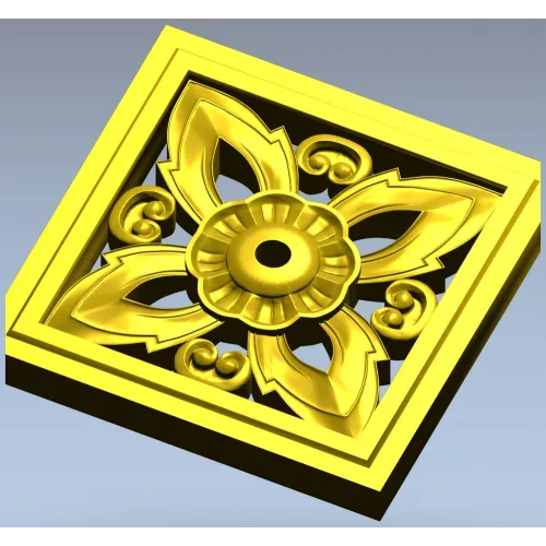 Square Floral Rosette - STL 3D Model for CNC Carving