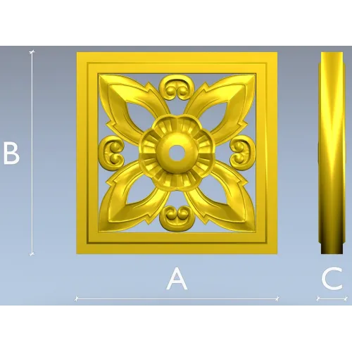 Square Floral Rosette - STL 3D Model for CNC Carving