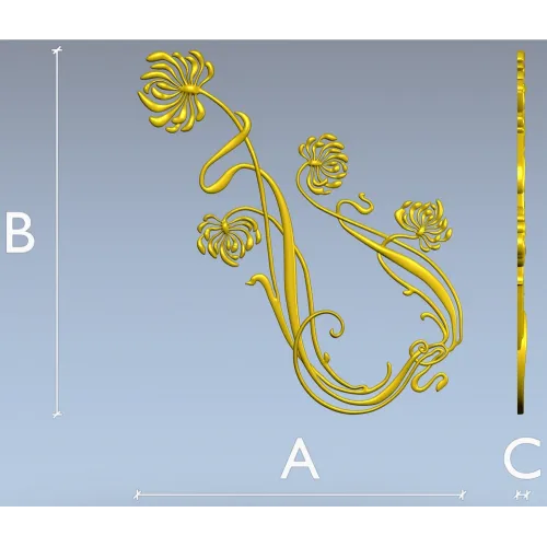 Art Nouveau Chrysanthemum Corner Relief STL