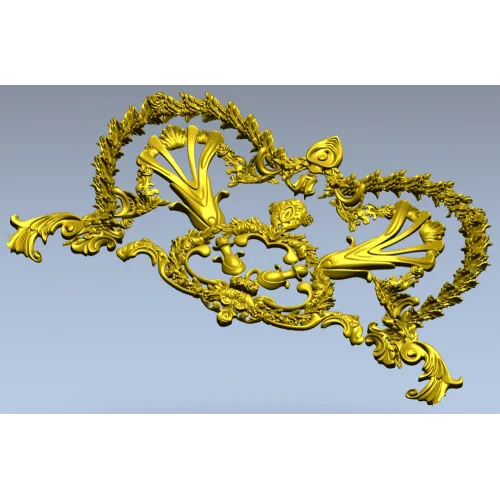 Baroque Laurel Crown Cartouche - STL 3D Model for CNC