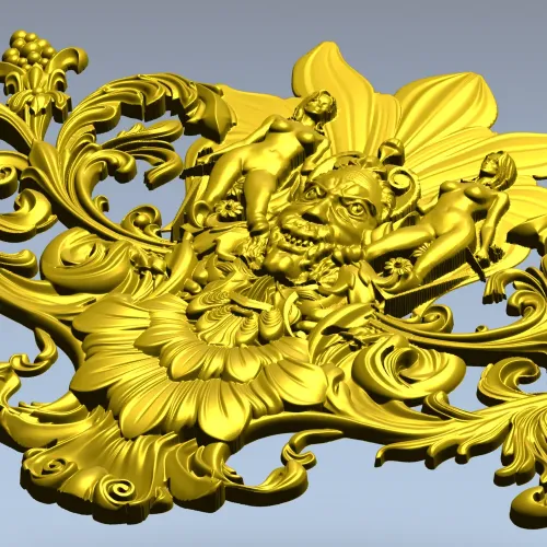 Baroque Bacchic Cartouche STL for CNC carving
