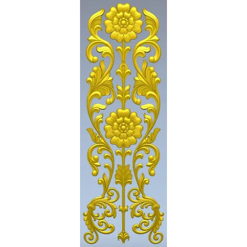 Rococo Floral Vertical Ornament - STL 3D Model for CNC