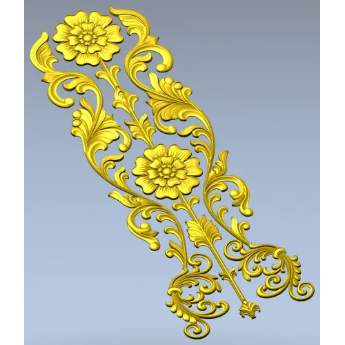 Rococo Floral Vertical Ornament - STL 3D Model for CNC