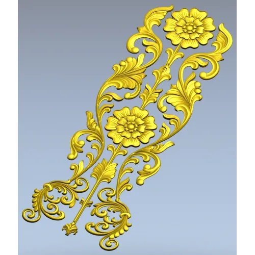 Rococo Floral Vertical Ornament - STL 3D Model for CNC