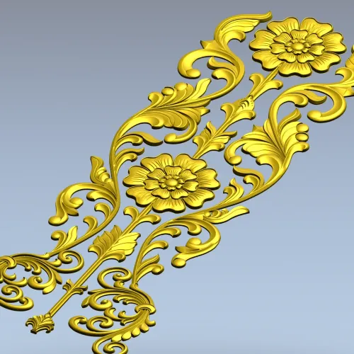 Rococo Floral Vertical Ornament - STL 3D Model for CNC