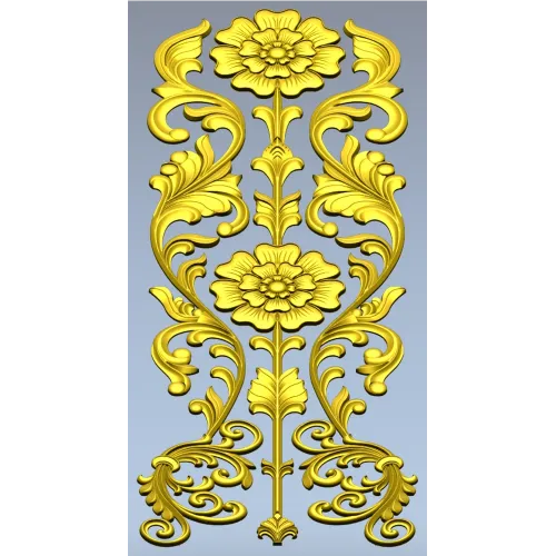 Rococo Floral Vertical Ornament - STL 3D Model for CNC