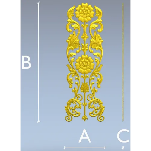 Rococo Floral Vertical Ornament - STL 3D Model for CNC