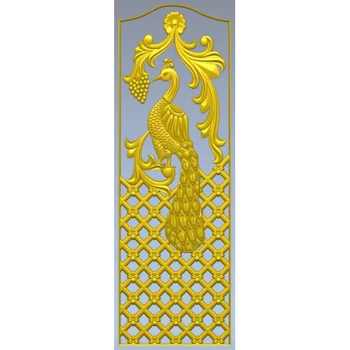 Regal Peacock Door Panel STL - 3D Model for CNC Carving