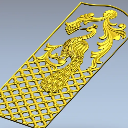 Regal Peacock Door Panel STL - 3D Model for CNC Carving