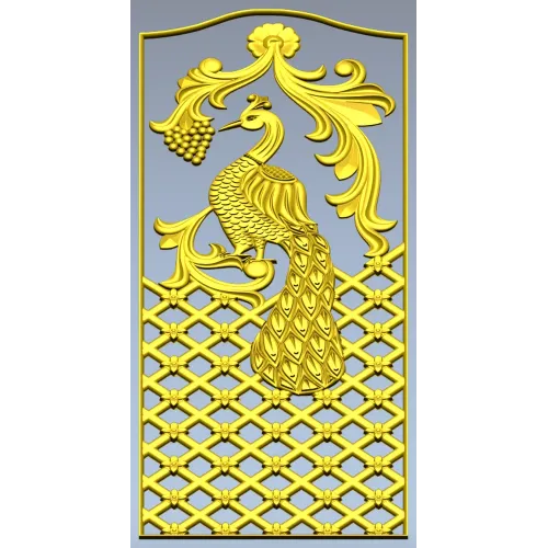 Regal Peacock Door Panel STL - 3D Model for CNC Carving