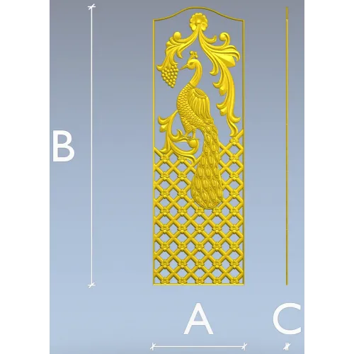 Regal Peacock Door Panel STL - 3D Model for CNC Carving