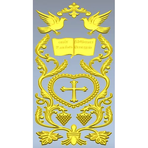 Вертикальная декоративная панель с крестом и голубями - STL для ЧПУ
