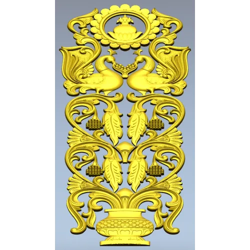 Павлинья пара - вертикальная резная накладка в формате STL для ЧПУ
