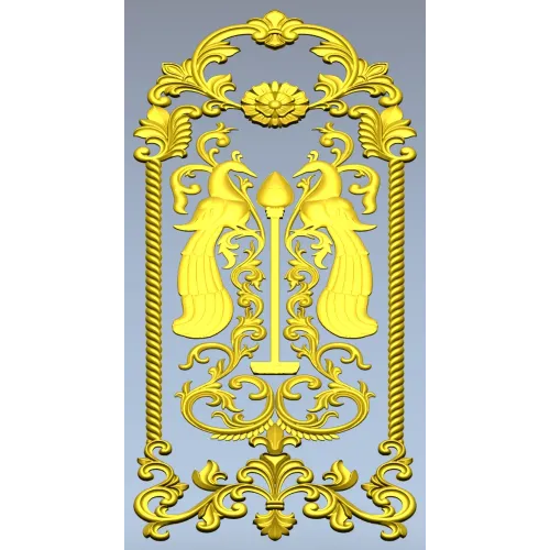 Вертикальная накладка "Парные павлины" - STL для ЧПУ