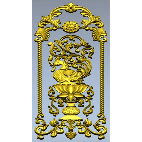 Lotus Peafowl Vertical Panel STL for CNC