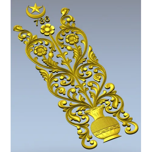 Арабесковая вертикальная накладка с вазой и полумесяцем - 3D модель STL для ЧПУ