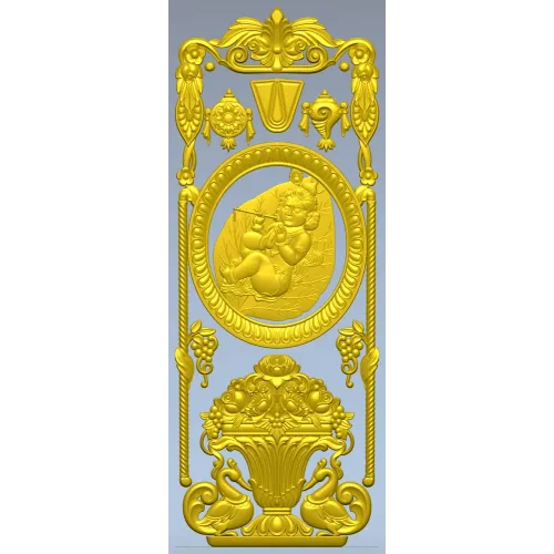 Вертикальная декоративная панель с медальоном и вазой - STL для ЧПУ