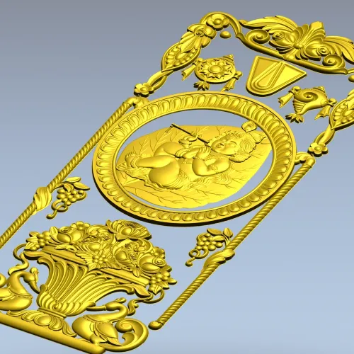 Вертикальная декоративная панель с медальоном и вазой - STL для ЧПУ