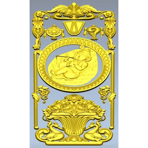 Вертикальная декоративная панель с медальоном и вазой - STL для ЧПУ