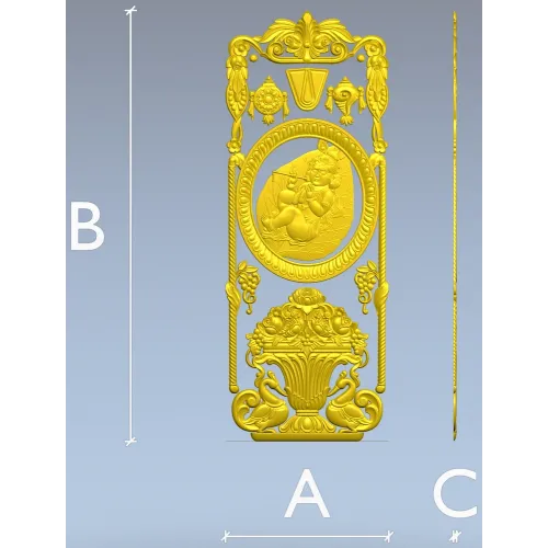 Вертикальная декоративная панель с медальоном и вазой - STL для ЧПУ