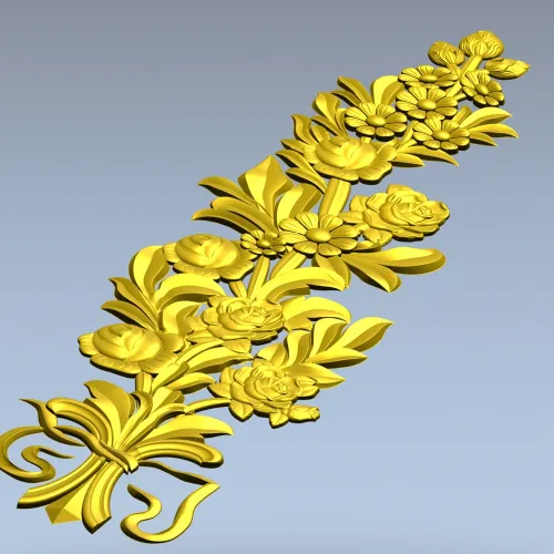 Floral Bouquet Applique STL - high-relief 3D model for CNC routers