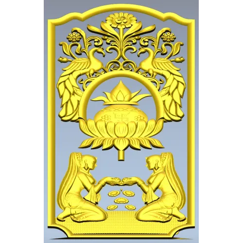 Ornamental Lotus Offering Panel - STL 3D Relief for CNC