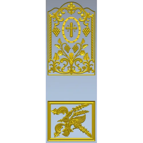 Arched Vine & Cross High-Relief STL Panel for CNC