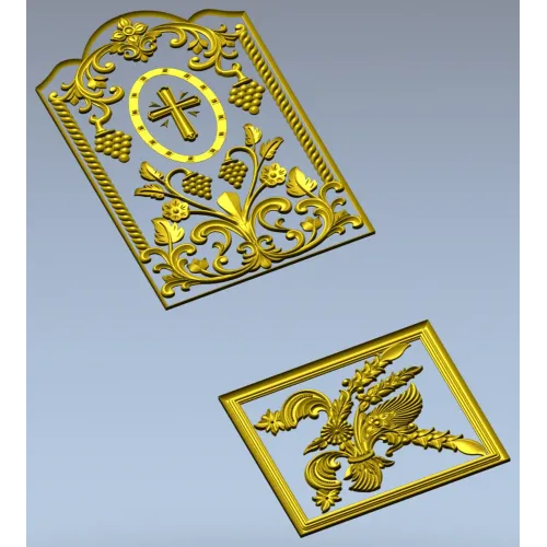 Arched Vine & Cross High-Relief STL Panel for CNC