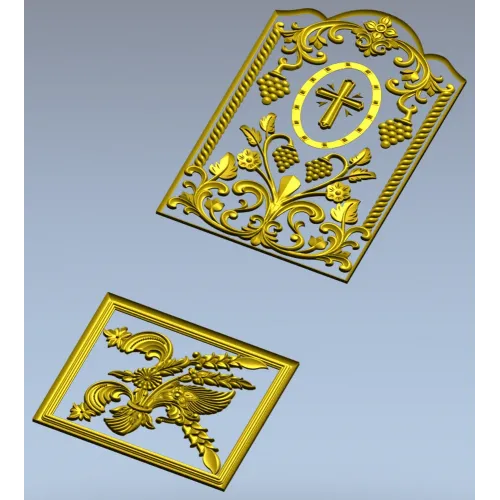 Arched Vine & Cross High-Relief STL Panel for CNC