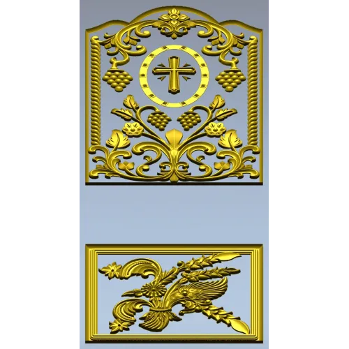Arched Vine & Cross High-Relief STL Panel for CNC