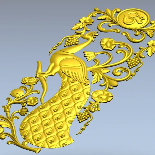 Peacock Vertical Relief STL - 3D model for CNC carving