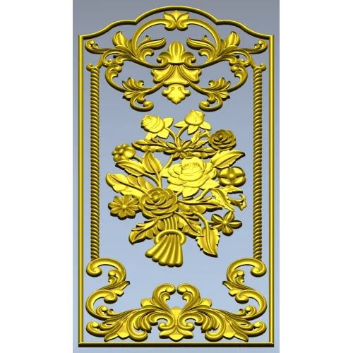 Декоративная филенчатая панель "Картуш с букетом" - STL для ЧПУ