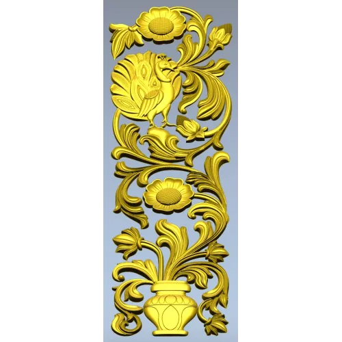 Вертикальная резная панель "Павлиний картуш" - STL для ЧПУ