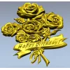 Detailed 3D STL Model of a Bouquet of Roses with "Happy Birthday" Ribbon for CNC Milling