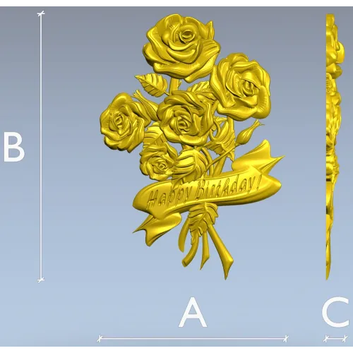 Detailed 3D STL Model of a Bouquet of Roses with "Happy Birthday" Ribbon for CNC Milling