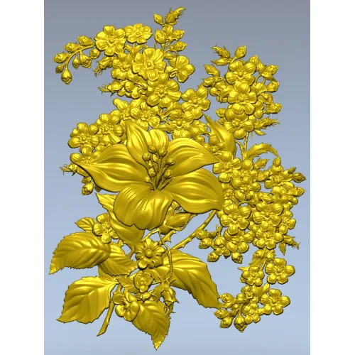 Рельефная 3D модель цветочной панно - лилия и кисти мелких цветов (STL для ЧПУ)