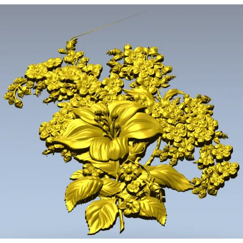Рельефная 3D модель цветочной панно - лилия и кисти мелких цветов (STL для ЧПУ)