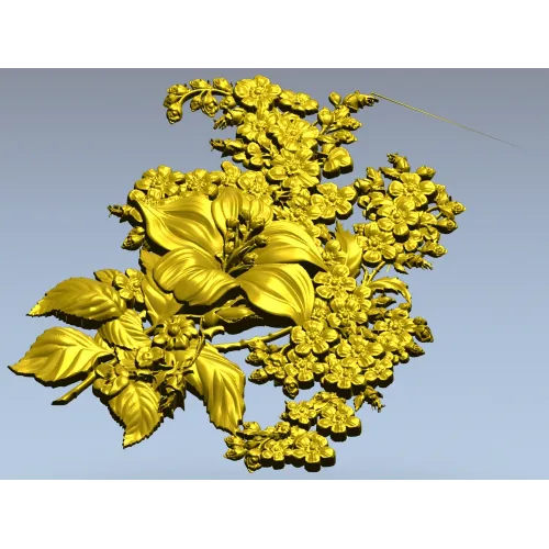 Рельефная 3D модель цветочной панно - лилия и кисти мелких цветов (STL для ЧПУ)