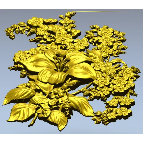 Рельефная 3D модель цветочной панно - лилия и кисти мелких цветов (STL для ЧПУ)
