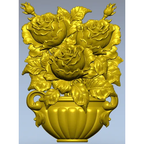 Floral Bouquet in Classic Vase 3D Model STL for CNC Milling