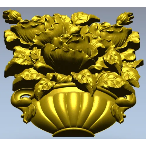 Floral Bouquet in Classic Vase 3D Model STL for CNC Milling